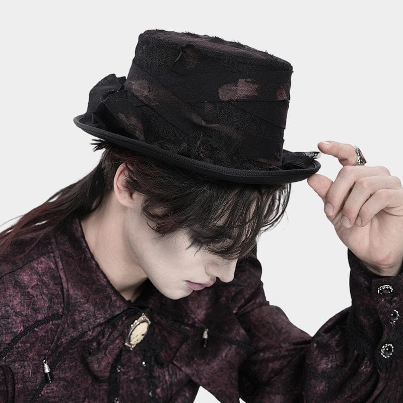 DEVIL FASHION Men's Gothic Bandage-Wrapped Streamers Top Hat Black
