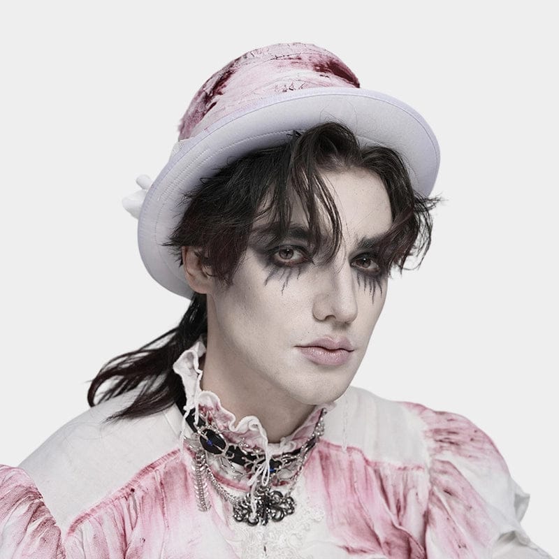 DEVIL FASHION Men's Gothic Bandage-Wrapped Streamers Top Hat White