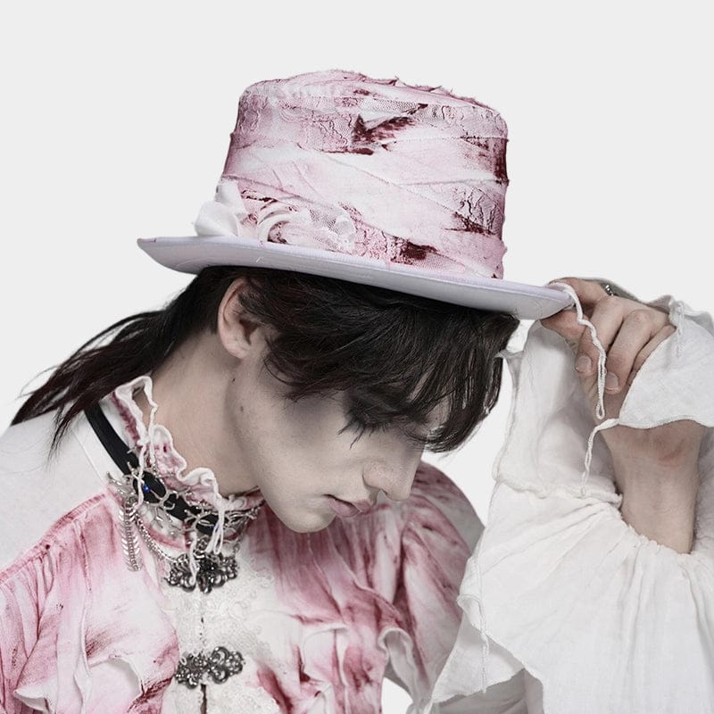 DEVIL FASHION Men's Gothic Bandage-Wrapped Streamers Top Hat White
