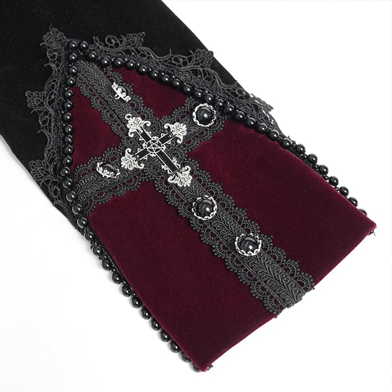 DEVIL FASHION Men's Gothic Beaded Trim Buckle Strap Zip Jacket Black