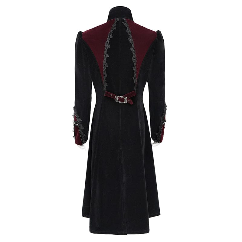 DEVIL FASHION Men's Gothic Beaded Trim Buckle Strap Zip Jacket Black