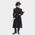 DEVIL FASHION Men's Gothic Beaded Trim Buckle Strap Zip Jacket Black