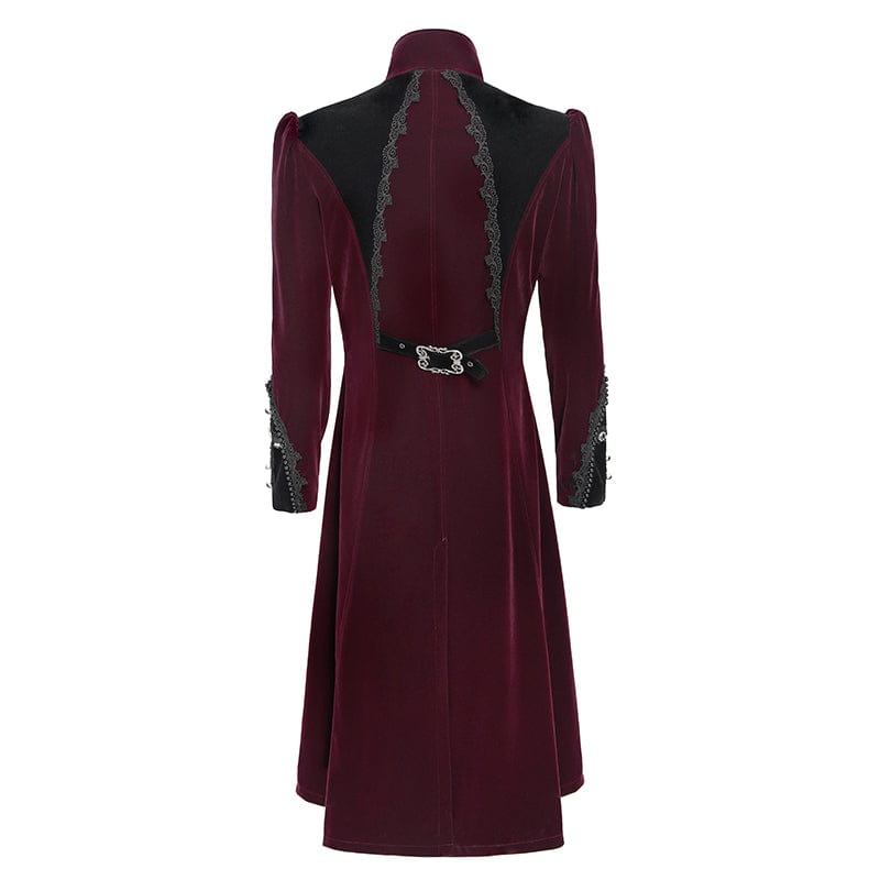 DEVIL FASHION Men's Gothic Beaded Trim Buckle Strap Zip Jacket Red