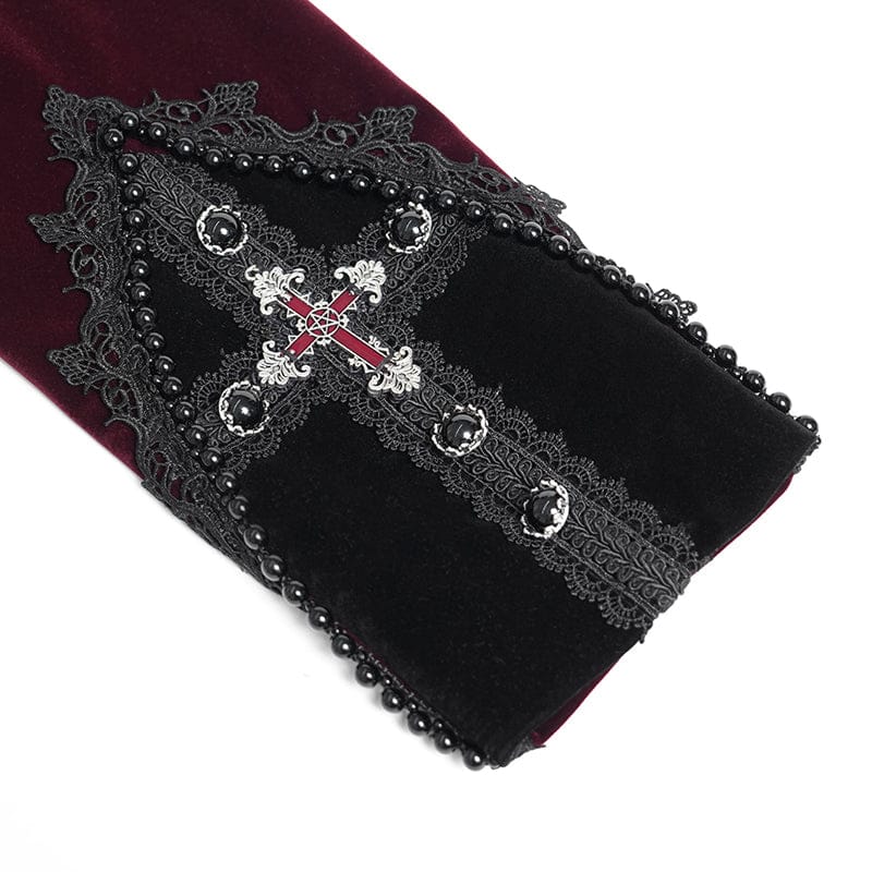 DEVIL FASHION Men's Gothic Beaded Trim Buckle Strap Zip Jacket Red