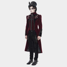 DEVIL FASHION Men's Gothic Beaded Trim Buckle Strap Zip Jacket Red