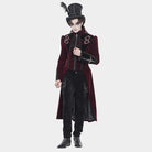 DEVIL FASHION Men's Gothic Beaded Trim Buckle Strap Zip Jacket Red