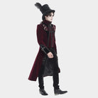 DEVIL FASHION Men's Gothic Beaded Trim Buckle Strap Zip Jacket Red