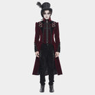 DEVIL FASHION Men's Gothic Beaded Trim Buckle Strap Zip Jacket Red