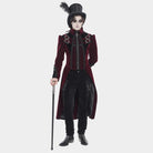 DEVIL FASHION Men's Gothic Beaded Trim Buckle Strap Zip Jacket Red