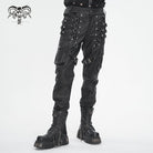 DEVIL FASHION Men's Gothic Big-pocket Sliver Studded Faux Leather Pants