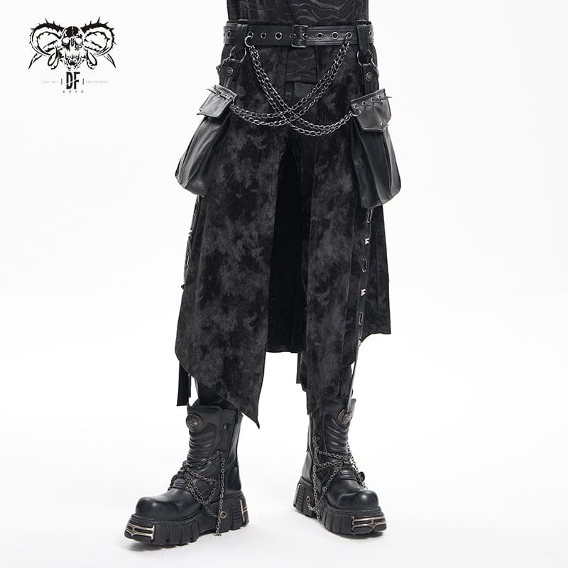 DEVIL FASHION Men's Gothic Buckle-up Chain Rivets Skirt