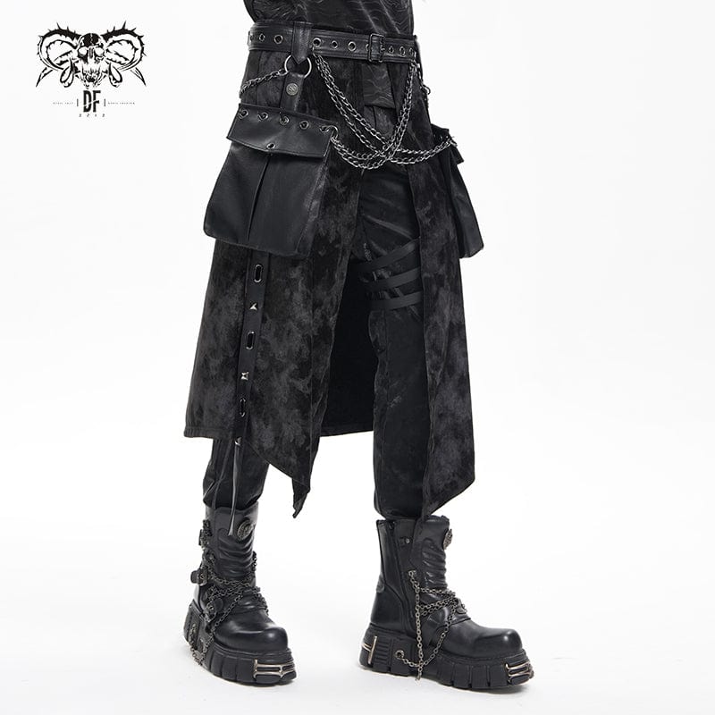 DEVIL FASHION Men's Gothic Buckle-up Chain Rivets Skirt