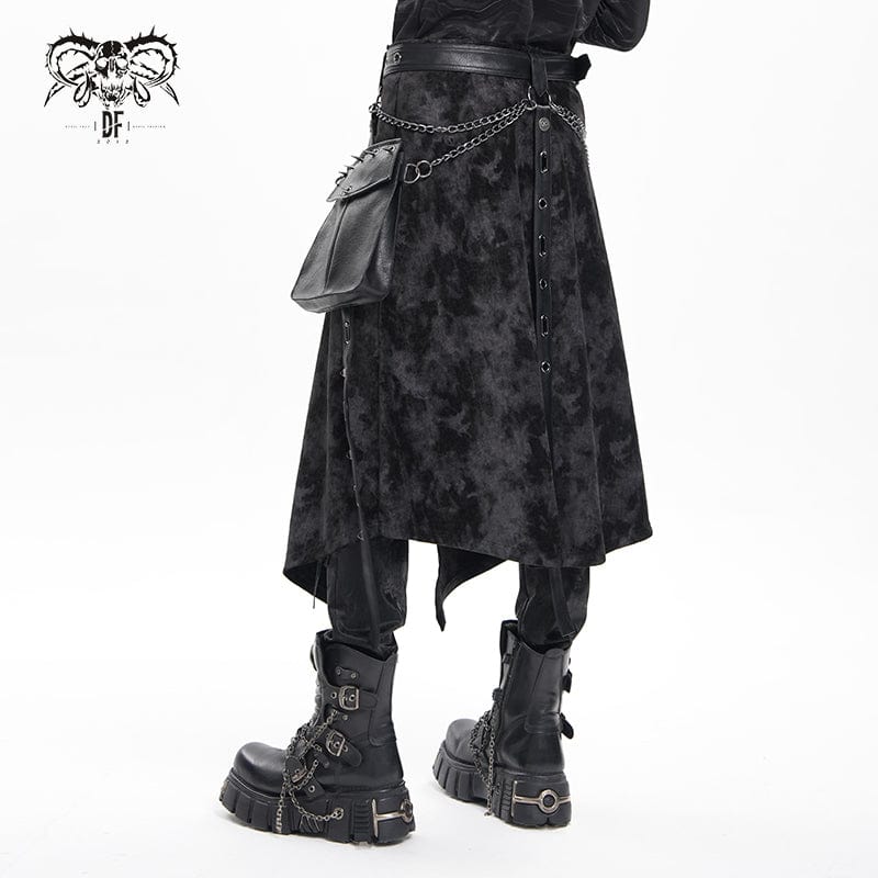 DEVIL FASHION Men's Gothic Buckle-up Chain Rivets Skirt