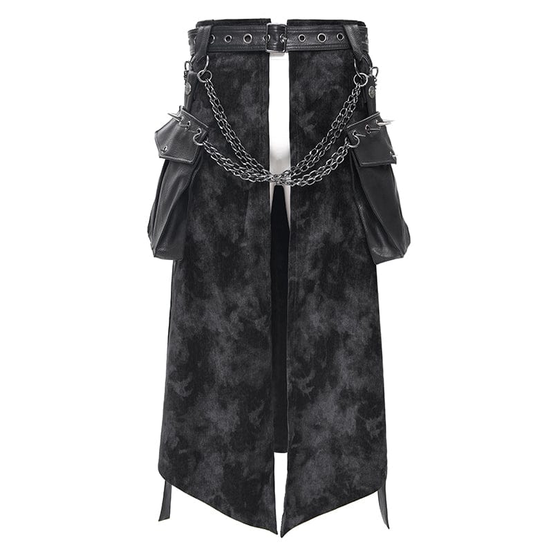 DEVIL FASHION Men's Gothic Buckle-up Chain Rivets Skirt