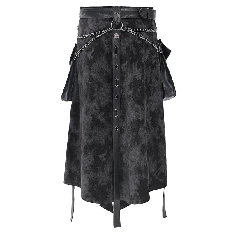 DEVIL FASHION Men's Gothic Buckle-up Chain Rivets Skirt