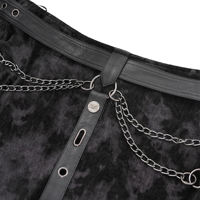 DEVIL FASHION Men's Gothic Buckle-up Chain Rivets Skirt