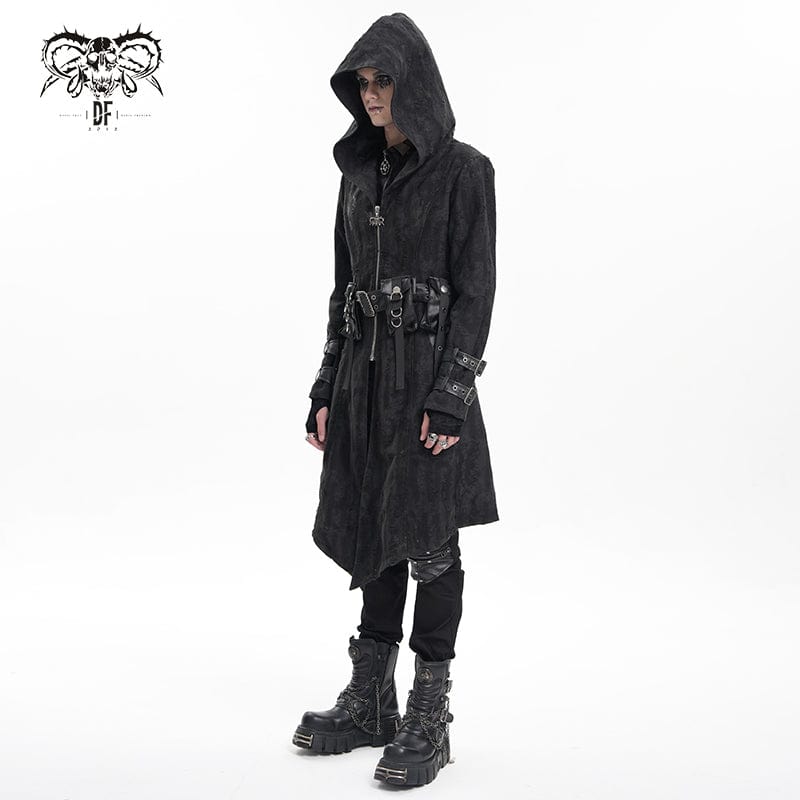 DEVIL FASHION Men's Gothic Buckle-up Eyelets Jacket with Hood