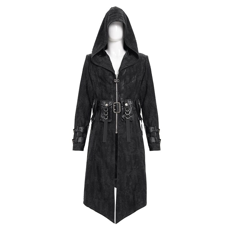 DEVIL FASHION Men's Gothic Buckle-up Eyelets Jacket with Hood