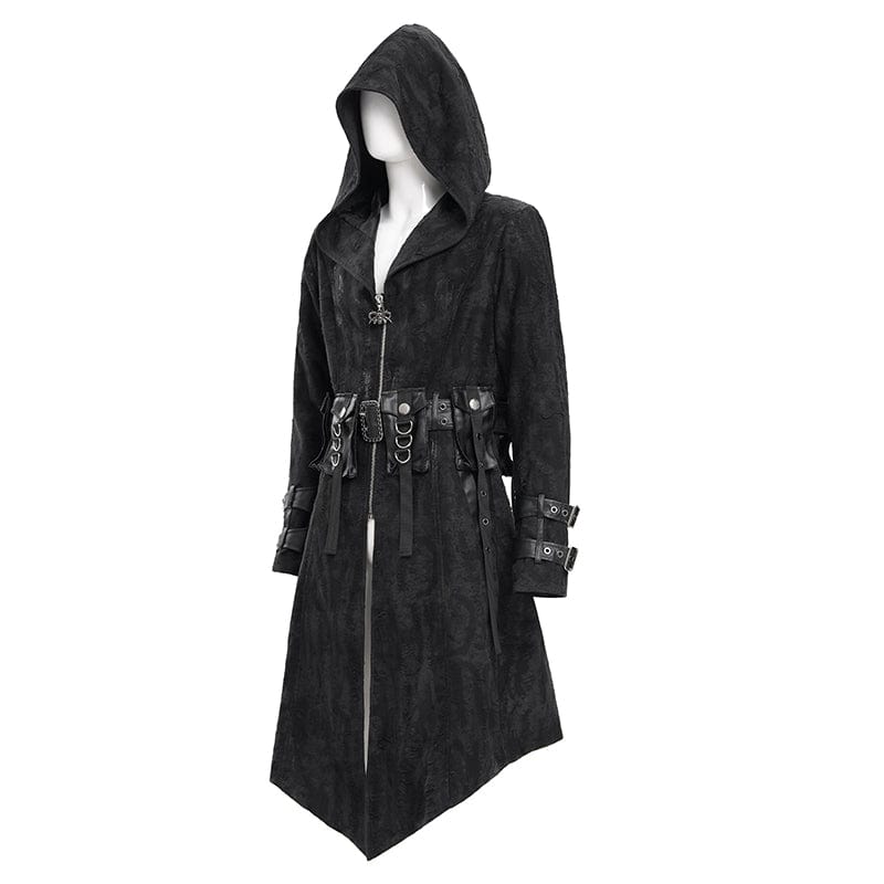 DEVIL FASHION Men's Gothic Buckle-up Eyelets Jacket with Hood