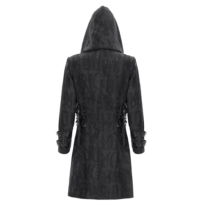 DEVIL FASHION Men's Gothic Buckle-up Eyelets Jacket with Hood