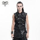 DEVIL FASHION Men's Gothic Buckle-up Eyelets Ripped Vest