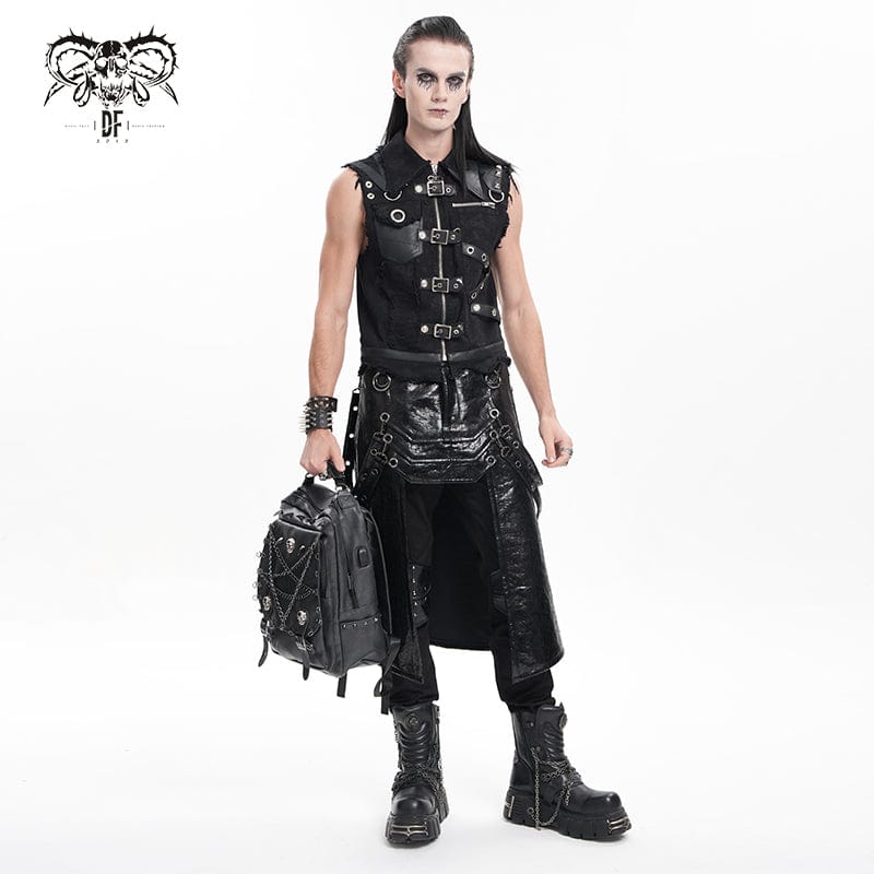 DEVIL FASHION Men's Gothic Buckle-up Eyelets Ripped Vest