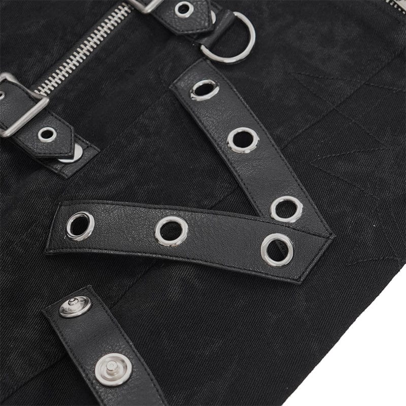 DEVIL FASHION Men's Gothic Buckle-up Eyelets Ripped Vest