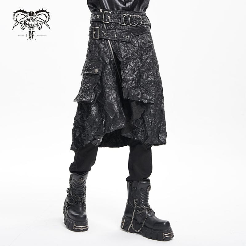 DEVIL FASHION Men's Gothic Buckle-up Ring Eyelets Skirt