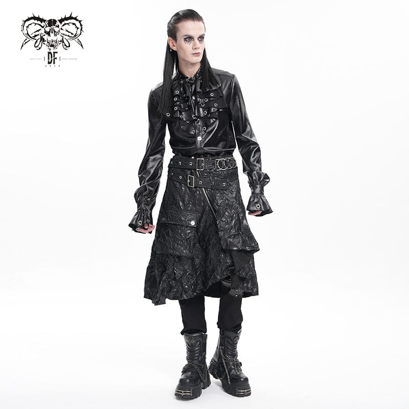 DEVIL FASHION Men's Gothic Buckle-up Ring Eyelets Skirt