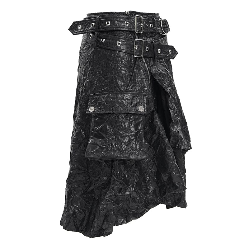 DEVIL FASHION Men's Gothic Buckle-up Ring Eyelets Skirt