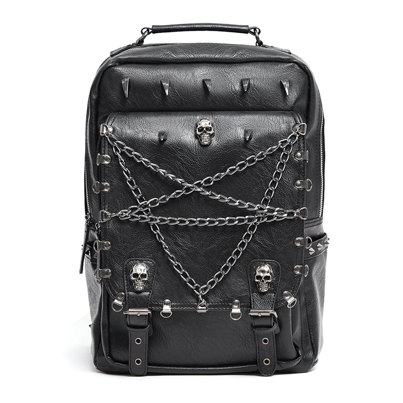 DEVIL FASHION Men's Gothic Buckle-up Rivets Skull Bag