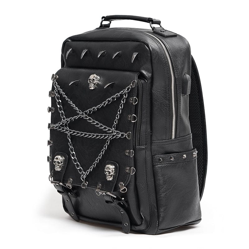 DEVIL FASHION Men's Gothic Buckle-up Rivets Skull Bag