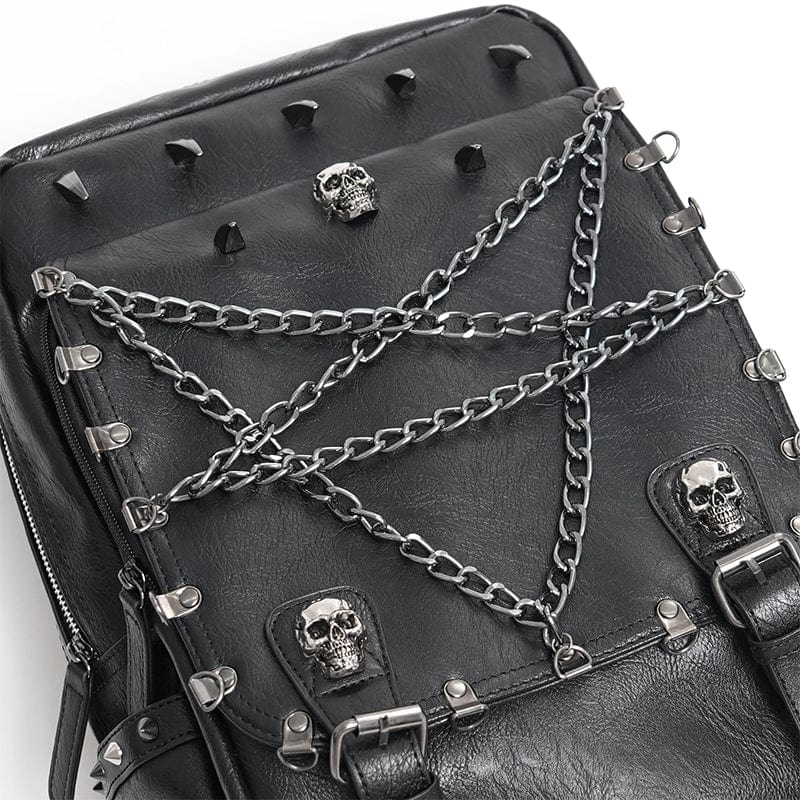 DEVIL FASHION Men's Gothic Buckle-up Rivets Skull Bag