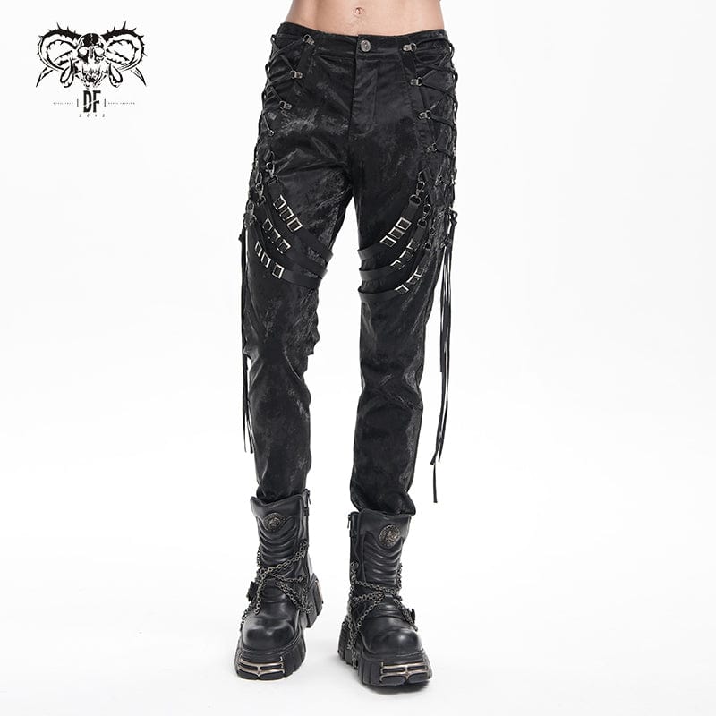 DEVIL FASHION Men's Gothic Buckle-up Spaghetti Straps Trousers