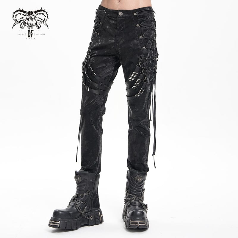 DEVIL FASHION Men's Gothic Buckle-up Spaghetti Straps Trousers