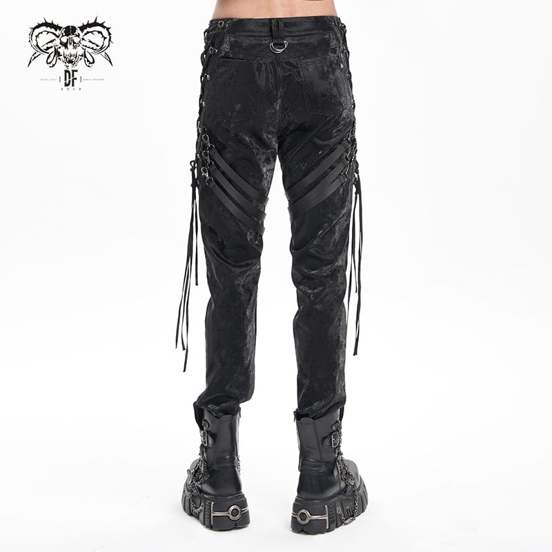 DEVIL FASHION Men's Gothic Buckle-up Spaghetti Straps Trousers