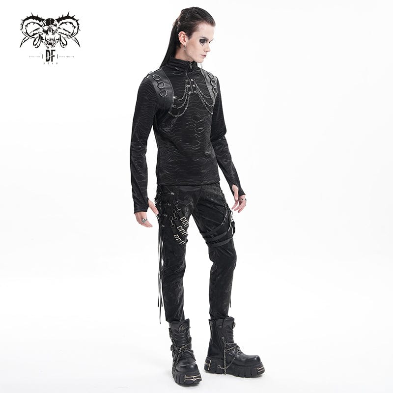 DEVIL FASHION Men's Gothic Buckle-up Spaghetti Straps Trousers