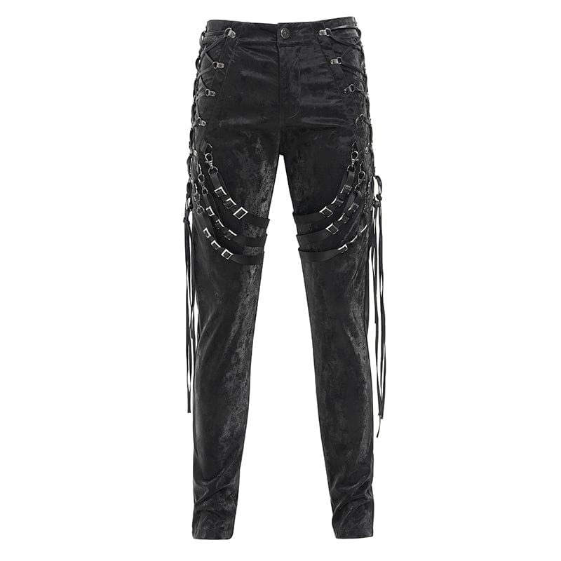 DEVIL FASHION Men's Gothic Buckle-up Spaghetti Straps Trousers