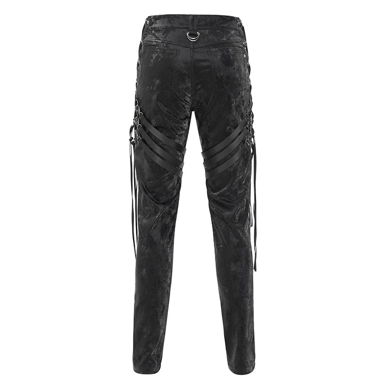 DEVIL FASHION Men's Gothic Buckle-up Spaghetti Straps Trousers