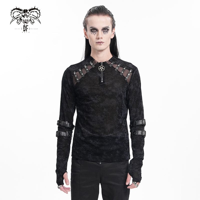 DEVIL FASHION Men's Gothic Buckle-up Star Studs Sweatershirt