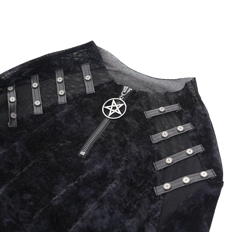 DEVIL FASHION Men's Gothic Buckle-up Star Studs Sweatershirt