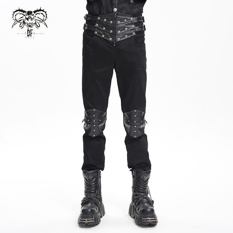 DEVIL FASHION Men's Gothic Buckle-up Studs Trousers