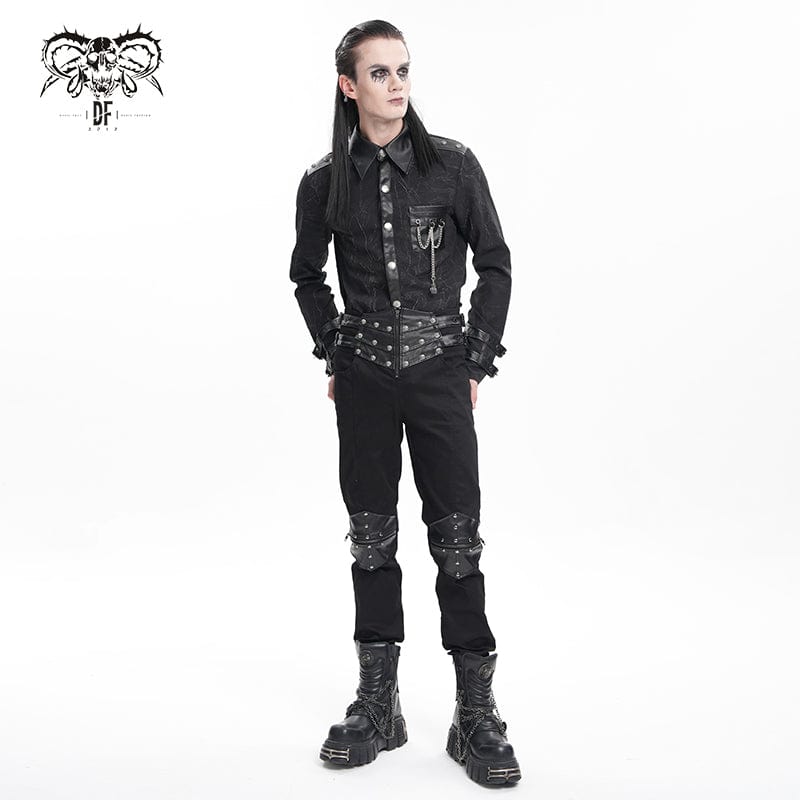 DEVIL FASHION Men's Gothic Buckle-up Studs Trousers