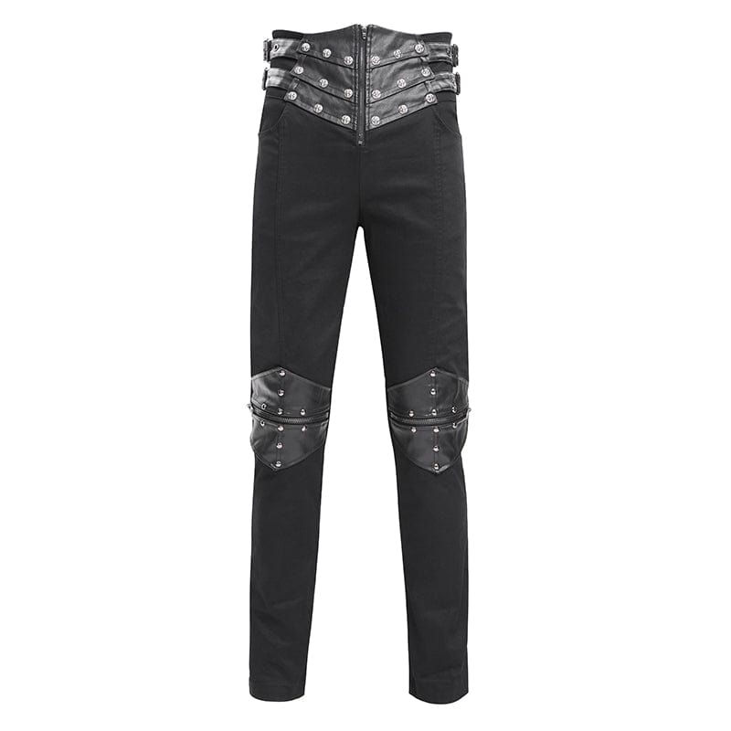 DEVIL FASHION Men's Gothic Buckle-up Studs Trousers