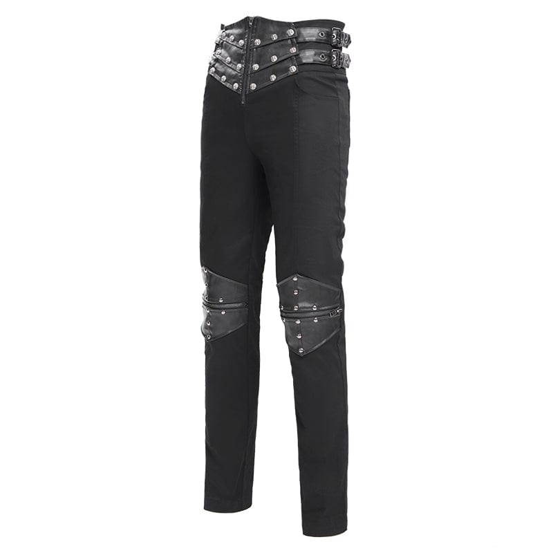 DEVIL FASHION Men's Gothic Buckle-up Studs Trousers