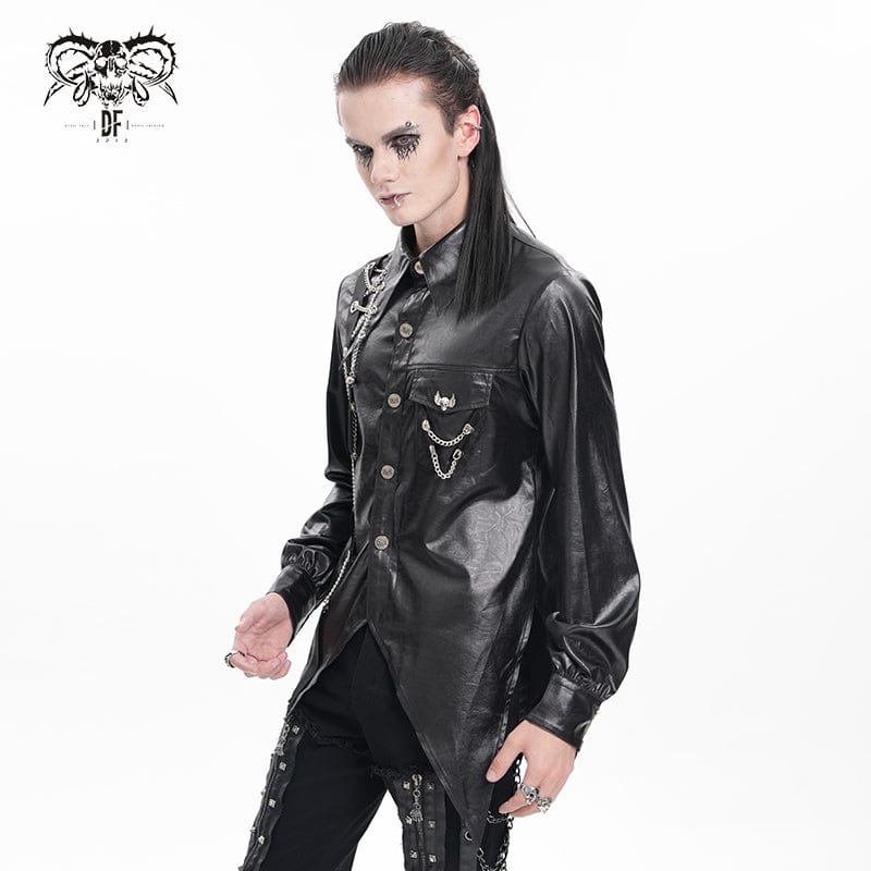 DEVIL FASHION Men's  Gothic Chain Eyelets Skull Shirt