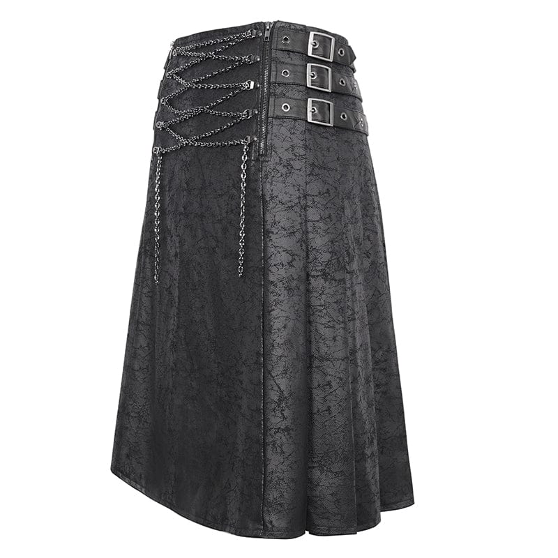 DEVIL FASHION Men's Gothic Chain Multi-buckle Skirt