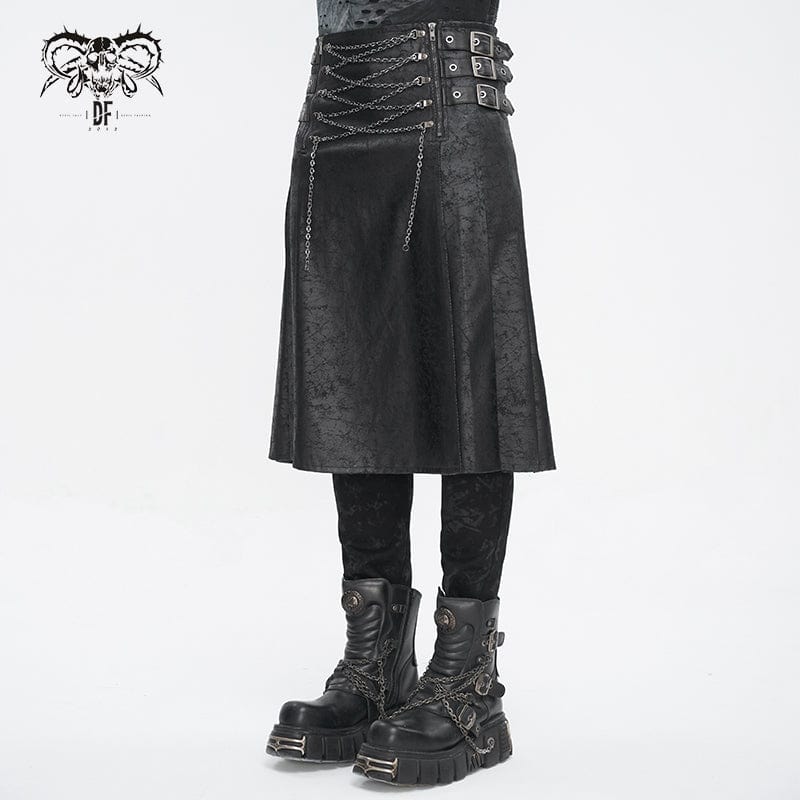 DEVIL FASHION Men's Gothic Chain Multi-buckle Skirt