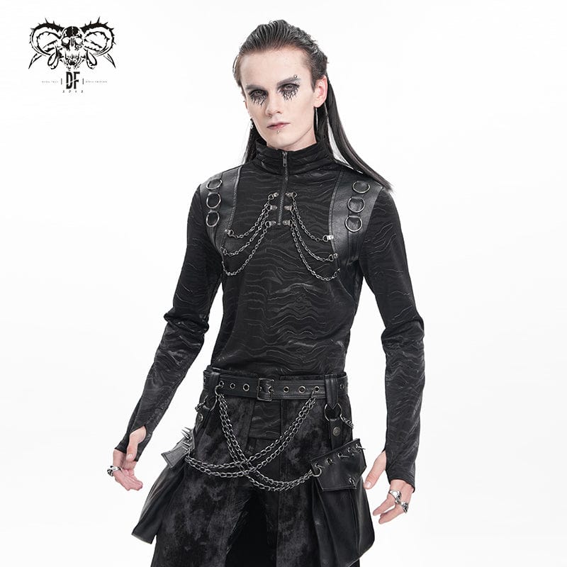 DEVIL FASHION Men's Gothic Chain Rings Stand Collar Sweatershirt