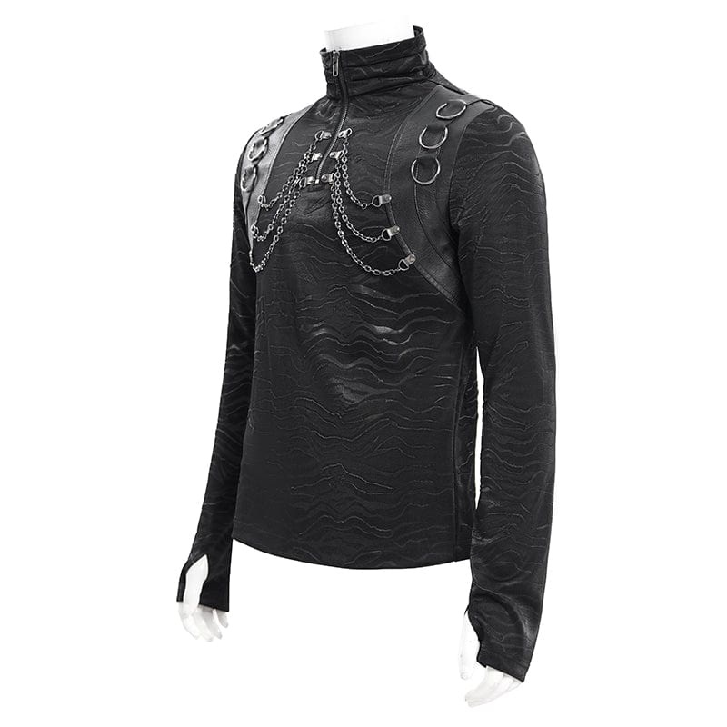 DEVIL FASHION Men's Gothic Chain Rings Stand Collar Sweatershirt